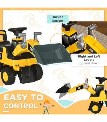 HOMCOM CAT Licensed Kids Construction Ride-On w/ Manual Shovel, for 1-3 Years