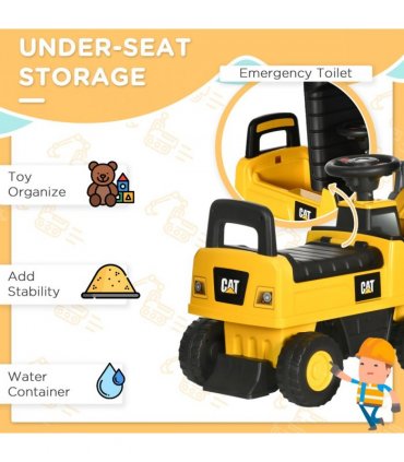 HOMCOM CAT Licensed Kids Construction Ride-On w/ Manual Shovel, for 1-3 Years