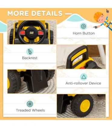 HOMCOM CAT Licensed Kids Construction Ride-On w/ Manual Shovel, for 1-3 Years