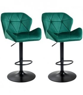 Set Of 2 Luxurious Velvet-Touch Bar Stools w/ Metal Frame Footrest Base Green