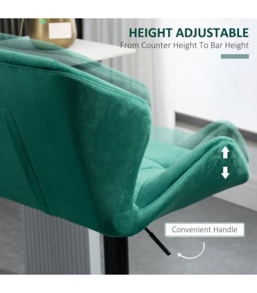 Set Of 2 Luxurious Velvet-Touch Bar Stools w/ Metal Frame Footrest Base Green