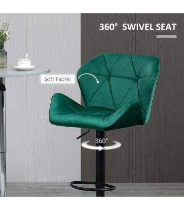 Set Of 2 Luxurious Velvet-Touch Bar Stools w/ Metal Frame Footrest Base Green