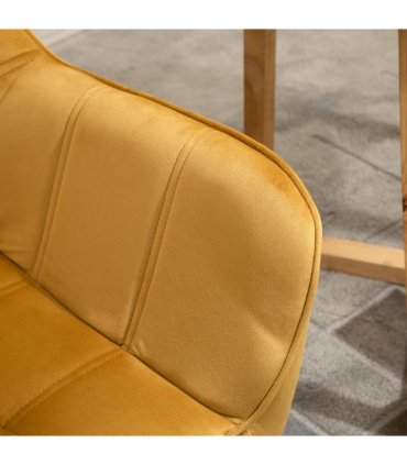 Luxe Velvet-Feel Accent Chair w/ Wide Arms Slanted Back Padding Wood Legs Yellow