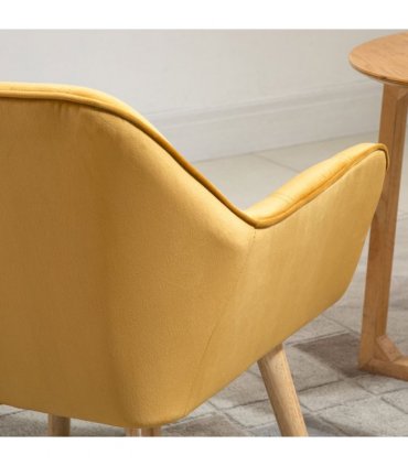 Luxe Velvet-Feel Accent Chair w/ Wide Arms Slanted Back Padding Wood Legs Yellow