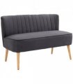 Modern Double Seat Sofa Loveseat Couch Padded Linen Wood Legs, Dark Grey