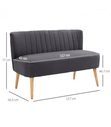 Modern Double Seat Sofa Loveseat Couch Padded Linen Wood Legs, Dark Grey