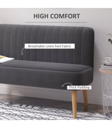 Modern Double Seat Sofa Loveseat Couch Padded Linen Wood Legs, Dark Grey