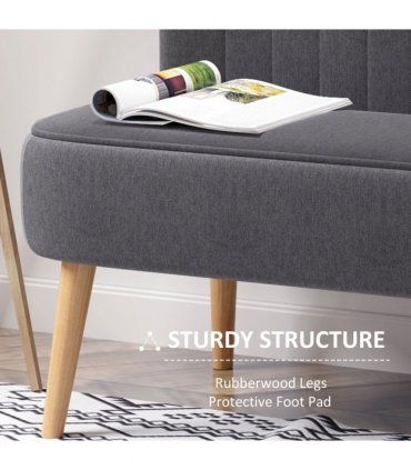 Modern Double Seat Sofa Loveseat Couch Padded Linen Wood Legs, Dark Grey