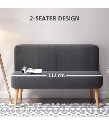 Modern Double Seat Sofa Loveseat Couch Padded Linen Wood Legs, Dark Grey