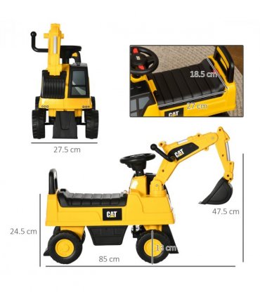HOMCOM CAT Licensed Kids Construction Ride-On Digger w/ Shovel, for 1-3 Years