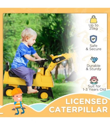 HOMCOM CAT Licensed Kids Construction Ride-On Digger w/ Shovel, for 1-3 Years