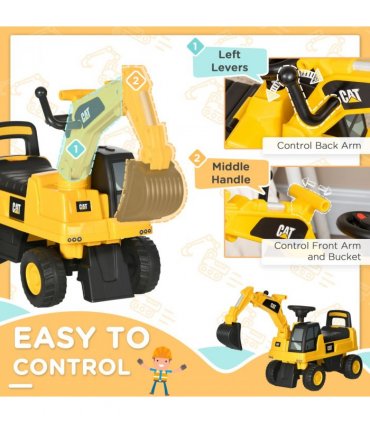 HOMCOM CAT Licensed Kids Construction Ride-On Digger w/ Shovel, for 1-3 Years