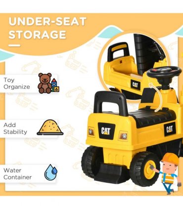 HOMCOM CAT Licensed Kids Construction Ride-On Digger w/ Shovel, for 1-3 Years
