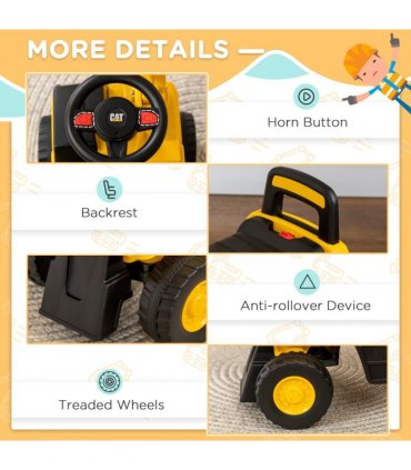 HOMCOM CAT Licensed Kids Construction Ride-On Digger w/ Shovel, for 1-3 Years