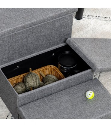 PawHut 3 Step Dog Steps with Storage Boxes, Cat Stairs for Bed Sofa, Light Grey