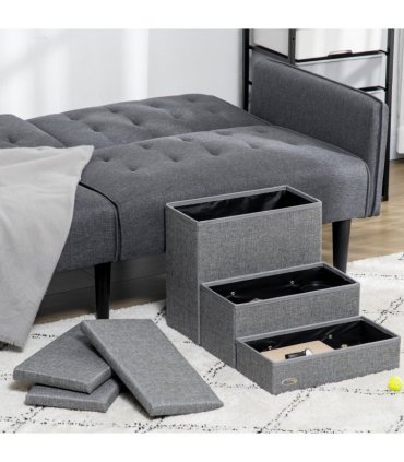 PawHut 3 Step Dog Steps with Storage Boxes, Cat Stairs for Bed Sofa, Light Grey