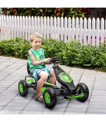 Pedal Go Kart Green Adjustable Seat Rubber Wheels Brake 61H x 121L x 58W cm