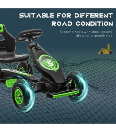 Pedal Go Kart Green Adjustable Seat Rubber Wheels Brake 61H x 121L x 58W cm