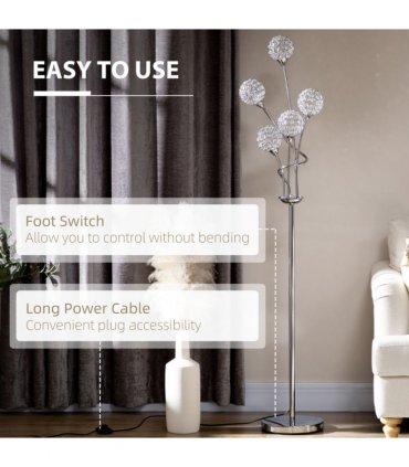 K9 Crystal Floor Lamp for Living Room, 5 Light Upright Standing Lamp, Silver