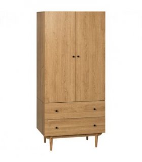 Modern Wardrobe with 2 Drawers, Hanging Rail, Clothes Organizer for Bedroom