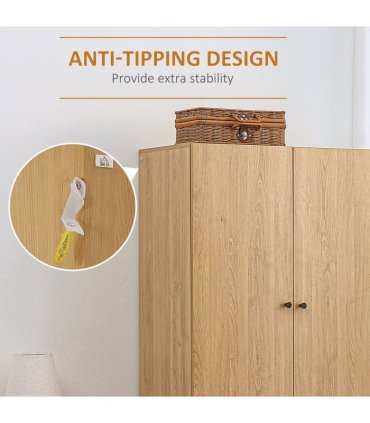 Modern Wardrobe with 2 Drawers, Hanging Rail, Clothes Organizer for Bedroom