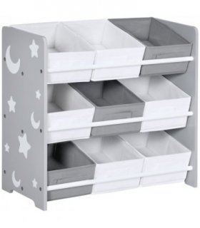 Storage Unit w/ 9 Removable Storage Baskets - Grey, MDF, 63L x 30W x 60H cm