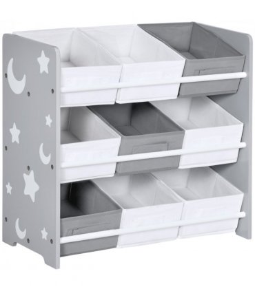 Storage Unit w/ 9 Removable Storage Baskets - Grey, MDF, 63L x 30W x 60H cm