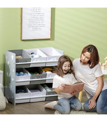 Storage Unit w/ 9 Removable Storage Baskets - Grey, MDF, 63L x 30W x 60H cm
