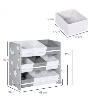 Storage Unit w/ 9 Removable Storage Baskets - Grey, MDF, 63L x 30W x 60H cm