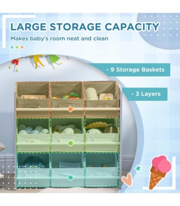 Storage Unit w/ 9 Removable Storage Baskets - Grey, MDF, 63L x 30W x 60H cm