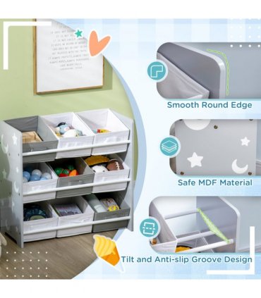Storage Unit w/ 9 Removable Storage Baskets - Grey, MDF, 63L x 30W x 60H cm