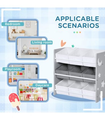 Storage Unit w/ 9 Removable Storage Baskets - Grey, MDF, 63L x 30W x 60H cm