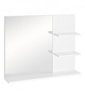Modern Bathroom Wall Mounted Mirror with 3 Storage Open Shelves, White