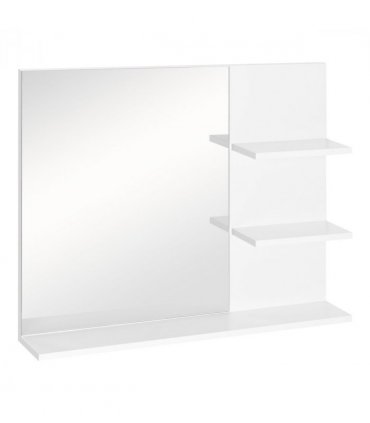 Modern Bathroom Wall Mounted Mirror with 3 Storage Open Shelves, White