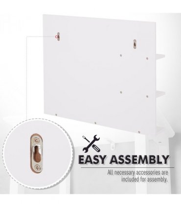 Modern Bathroom Wall Mounted Mirror with 3 Storage Open Shelves, White