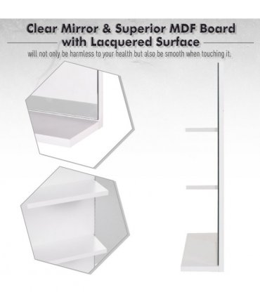 Modern Bathroom Wall Mounted Mirror with 3 Storage Open Shelves, White