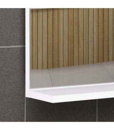 Modern Bathroom Wall Mounted Mirror with 3 Storage Open Shelves, White