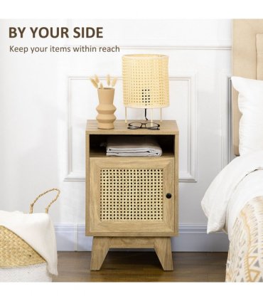 Nightstand 39cmx35cmx60cm Natural wood Particle board and MDF Rattan Element