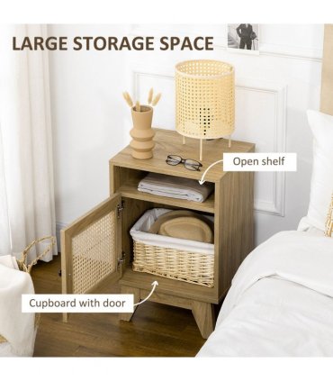 Nightstand 39cmx35cmx60cm Natural wood Particle board and MDF Rattan Element