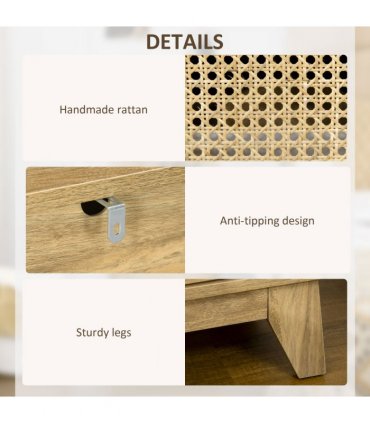 Nightstand 39cmx35cmx60cm Natural wood Particle board and MDF Rattan Element