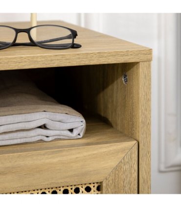 Nightstand 39cmx35cmx60cm Natural wood Particle board and MDF Rattan Element