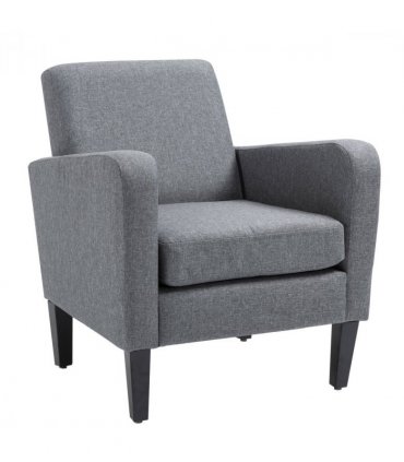 Linen Modern-Curved Armchair Accent Seat w/ Thick Cushion Wood Legs Grey