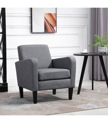 Linen Modern-Curved Armchair Accent Seat w/ Thick Cushion Wood Legs Grey