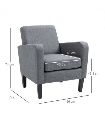 Linen Modern-Curved Armchair Accent Seat w/ Thick Cushion Wood Legs Grey