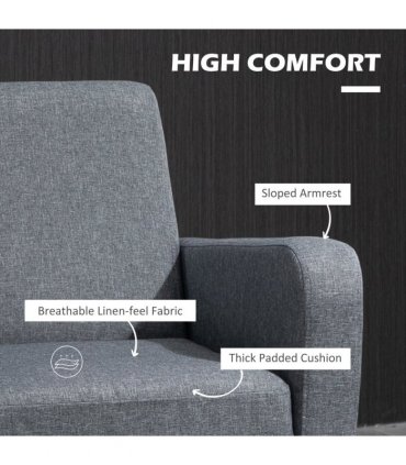 Linen Modern-Curved Armchair Accent Seat w/ Thick Cushion Wood Legs Grey