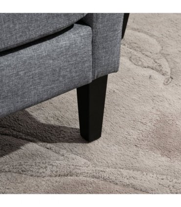 Linen Modern-Curved Armchair Accent Seat w/ Thick Cushion Wood Legs Grey
