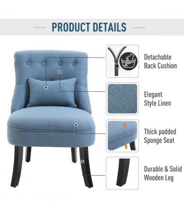 Fabric Single Sofa Dining Chair Upholstered W/ Pillow Solid Wood Leg Living Room