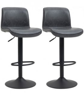 Retro Barstools Set of 2 PU Leather Adjustable Height Swivel Bar Chairs