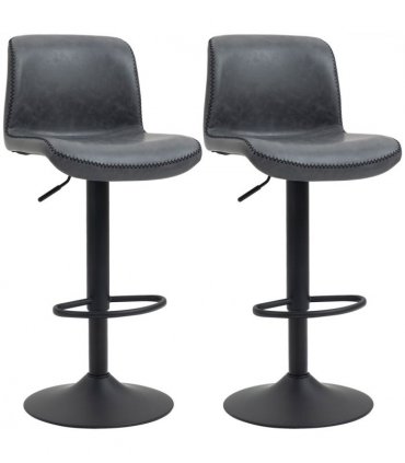Retro Barstools Set of 2 PU Leather Adjustable Height Swivel Bar Chairs