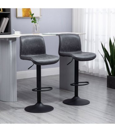 Retro Barstools Set of 2 PU Leather Adjustable Height Swivel Bar Chairs